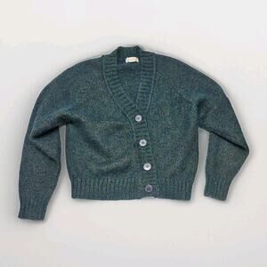 Vtg Mohair Wool Blend Green Button Cardigan Sweater Women Sz Large